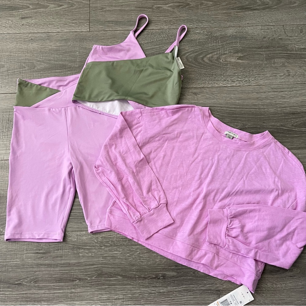 NWT Habitual Kids 3 piece Purple Gray Athleisure Active Set Girls Size 7 -8